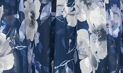 Alex Evenings Floral Cowl Neck A-line Dress With Shawl In Navy Multi