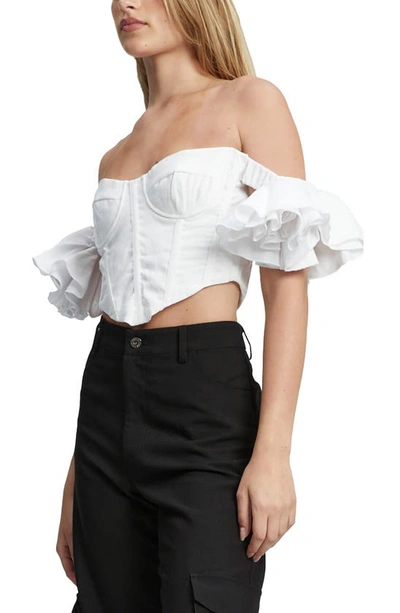Shop Bardot Sigma Off The Shoulder Corset Crop Top In Orchid White