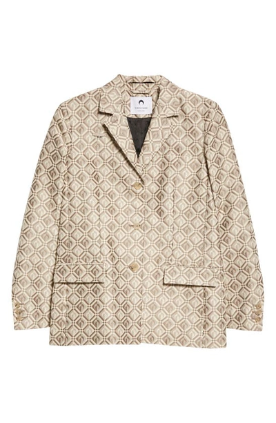 Marine Serre Moon Diamant Single Breasted Virgin Wool & Recycled Polyester Blazer In Moon Diamant Beige Jacquard