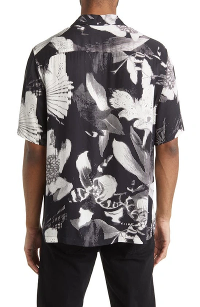 Shop Allsaints Frequency Floral Short Sleeve Button-up Camp Shirt In Jet Black