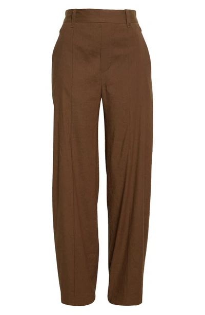 Shop Vince Linen Blend Trousers In Olive Night
