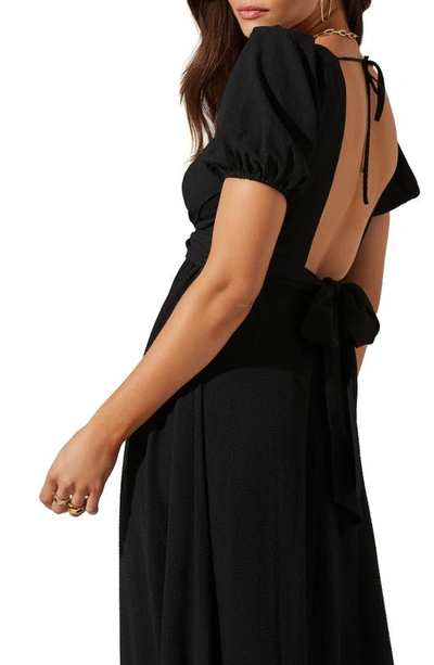 Shop Astr Tie Back Puff Sleeve Midi Dress In Black