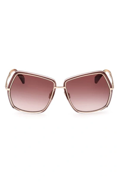 Max Mara 61mm Gradient Geometric Sunglasses In Shiny Rose Gold/gradient Brown
