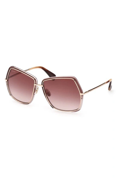 Max Mara 61mm Gradient Geometric Sunglasses In Shiny Rose Gold/gradient Brown