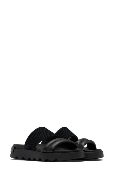 Shop Sorel Viibe Asymmetric Slide Sandal In Black/ Black