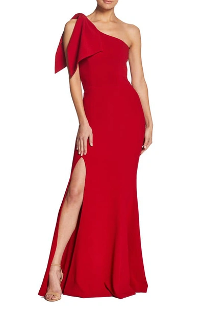 Shop Dress The Population Georgina One-shoulder Crepe Gown In Garnet