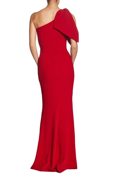 Shop Dress The Population Georgina One-shoulder Crepe Gown In Garnet