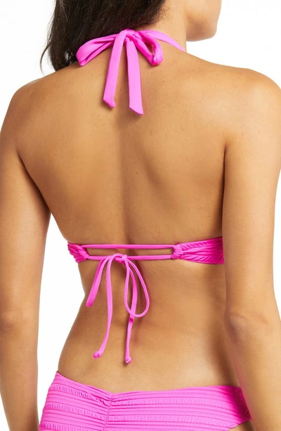Becca Coast Ring Halter Neck Bikini Top In Pink Flambe