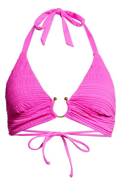 Becca Coast Ring Halter Neck Bikini Top In Pink Flambe