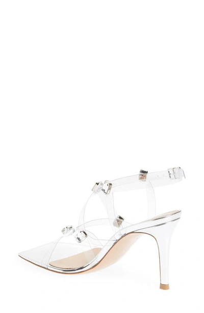 Shop Gianvito Rossi Crystal Set Transparent Strap Slingback Sandal In Trasp+silver