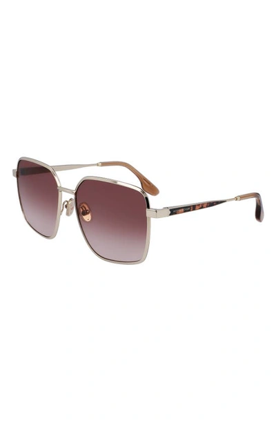Shop Victoria Beckham 59mm Rectangular Sunglasses In Gold/ Brown
