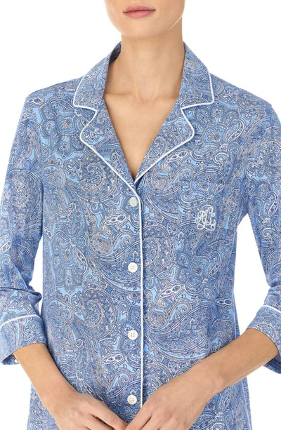 Shop Lauren Ralph Lauren Cotton Jersey Sleep Shirt In Blue Pais