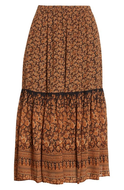 Shop Kobi Halperin Charlie Print Ruffle Midi Skirt In Hazelnut Multi