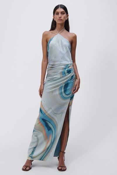 Shop Jonathan Simkhai Hansel Satin Gown In Laguna Marble Print