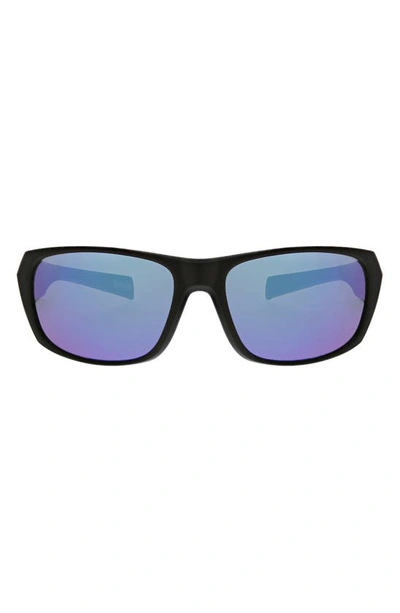 Shop Hurley Beveled 59mm Polarized Sunglasses In Blue Matte Black