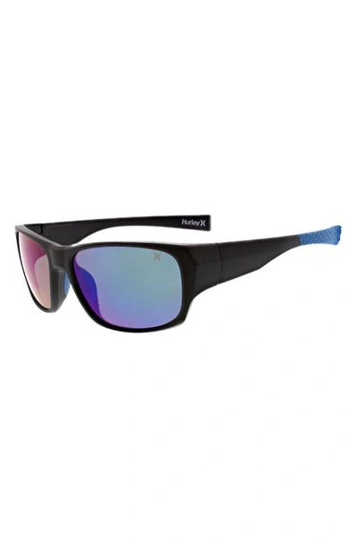Shop Hurley Beveled 59mm Polarized Sunglasses In Blue Matte Black