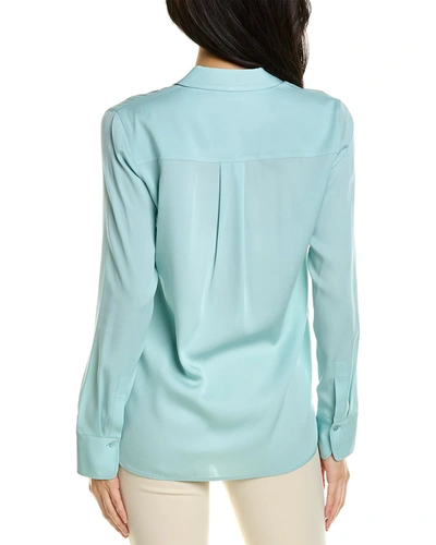 Shop Vince Slim Fitted Silk-blend Blouse In Blue