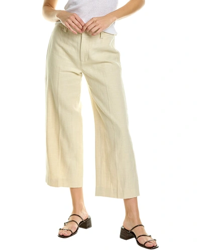 Shop Vince Cropped Causal Linen-blend Twill Pant In Beige
