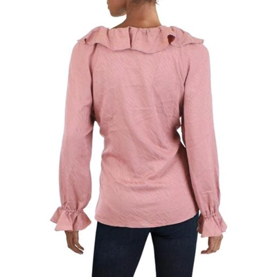 Shop Anne Klein Womens Printed Ruffled Blouse In Pink