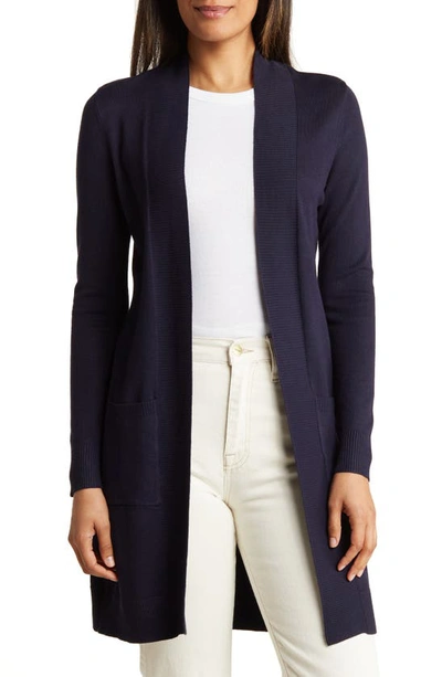 Shop By Design Hudson Mid Thigh Lightweight Cardigan In Navy Blazer