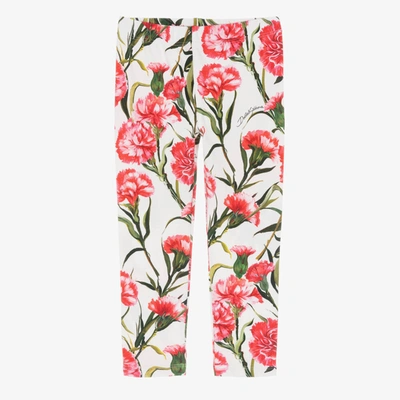 Shop Dolce & Gabbana Girls White & Pink Carnation Leggings