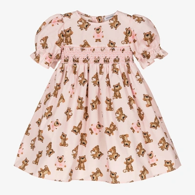 Shop Dolce & Gabbana Girls Pink Cotton Leopard Smocked Dress