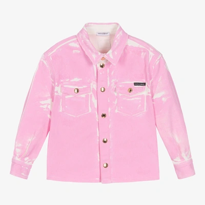 Shop Dolce & Gabbana Girls Pink Paint Effect Denim Jacket