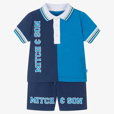 Shop Mitch & Son Boys Blue Colourblock Logo Shorts Set