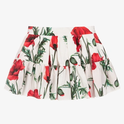 Shop Dolce & Gabbana Girls White Poppy Mini Skirt