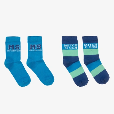 Shop Mitch & Son Boys Blue Cotton Logo Socks (2 Pack)