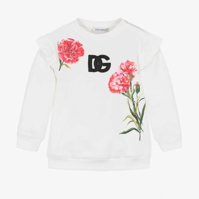Shop Dolce & Gabbana Girls White Carnation Cotton Sweatshirt