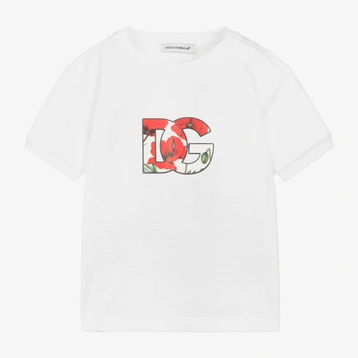 Shop Dolce & Gabbana Baby Girls White Poppy Logo T-shirt