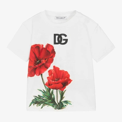 Shop Dolce & Gabbana Girls White Poppy Logo T-shirt