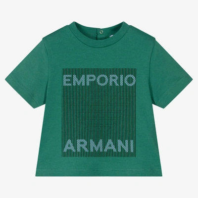 Shop Emporio Armani Boys Green Logo Cotton T-shirt