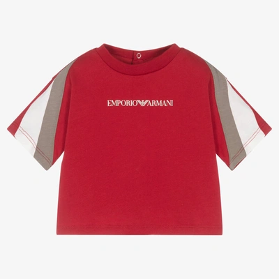 Shop Emporio Armani Boys Red Cotton Logo T-shirt