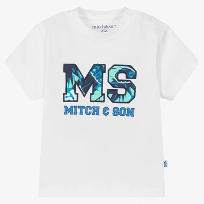 Shop Mitch & Son Boys White Cotton Varsity Logo T-shirt
