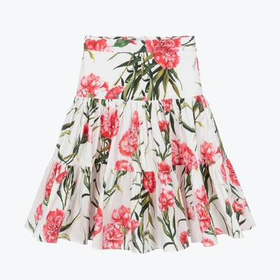 Shop Dolce & Gabbana Girls White Carnation Print Cotton Skirt