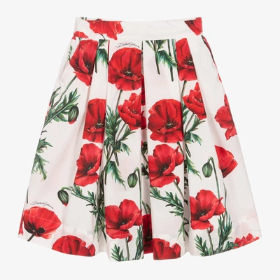 Shop Dolce & Gabbana Girls White Poppy Midi Skirt