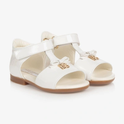 Shop Dolce & Gabbana Baby Girls White Patent Leather Sandals