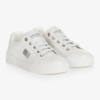Shop Dolce & Gabbana White Leather Slip-on Trainers