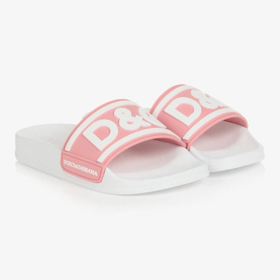 Shop Dolce & Gabbana Girls Pink Logo Sliders