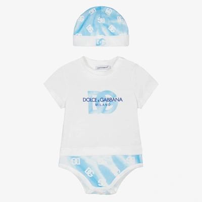 Shop Dolce & Gabbana Boys Blue & White Tie-dye Bodysuit Set