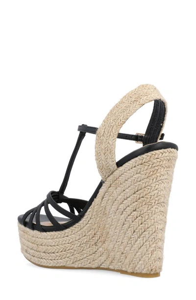 Journee Collection Yara Tru Comfort T-strap Espadrille Wedge Platform Sandal In Black