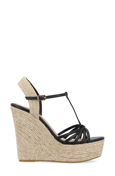 Journee Collection Yara Tru Comfort T-strap Espadrille Wedge Platform Sandal In Black