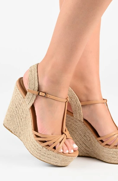 Shop Journee Collection Yara Tru Comfort T-strap Espadrille Wedge Platform Sandal In Tan