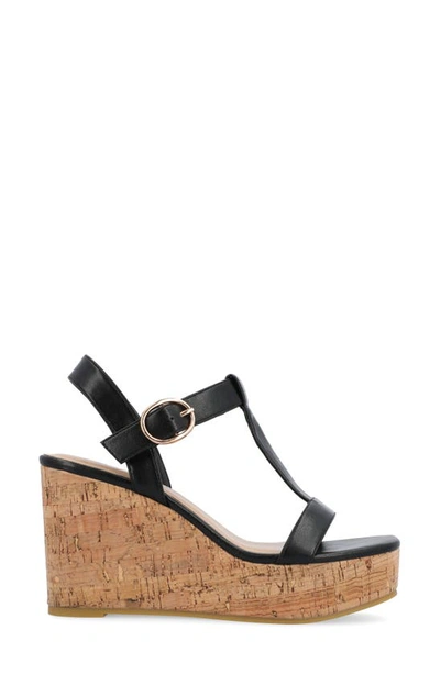 Journee Collection Matildaa Tru Comfort T-strap Platform Wedge Sandal In Black