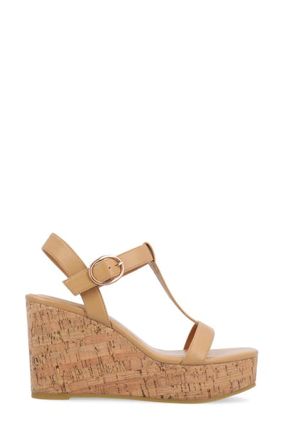 Journee Collection Matildaa Tru Comfort T-strap Platform Wedge Sandal In Tan