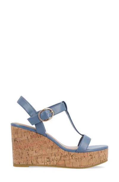 Shop Journee Collection Matildaa Tru Comfort T-strap Platform Wedge Sandal In Blue