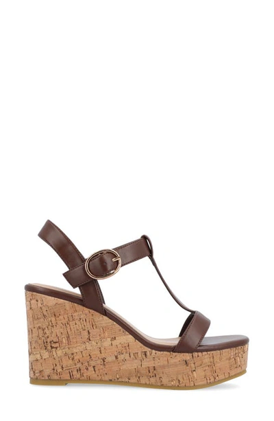 Journee Collection Matildaa Tru Comfort T-strap Platform Wedge Sandal In Brown