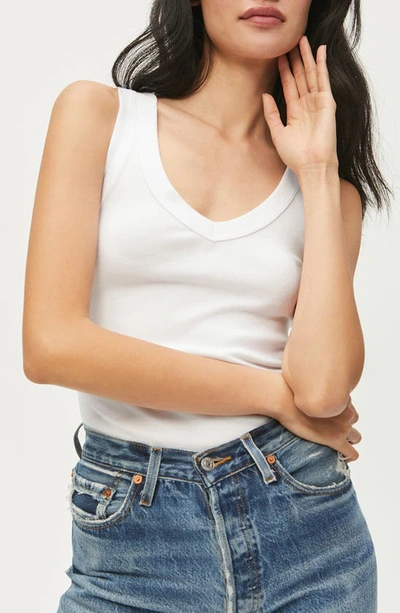 Michael Stars Maya Cotton V-neck Tank In White